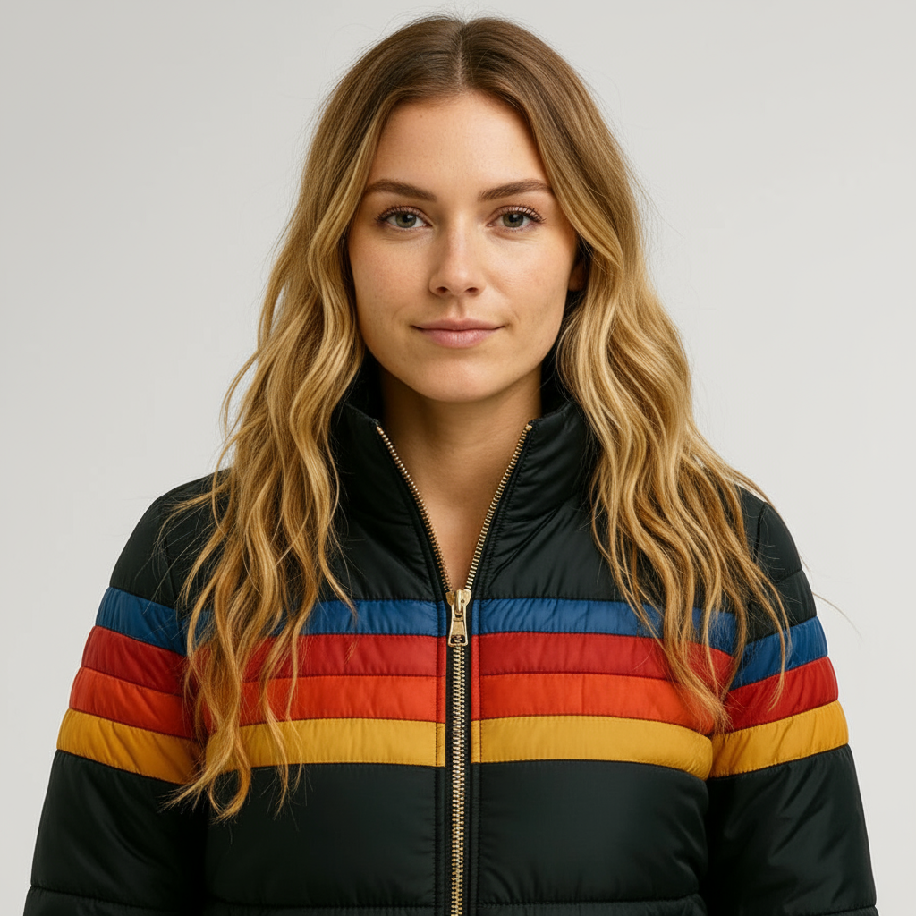 Doudoune Rétro avec Rayures Chaudes – Veste d'Hiver Colorée pour Femmes