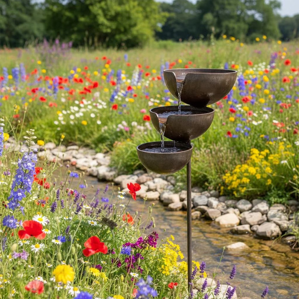 Metalen Vogelbad met Regenwateropvang | Decoratief Vogelbad voor Tuin