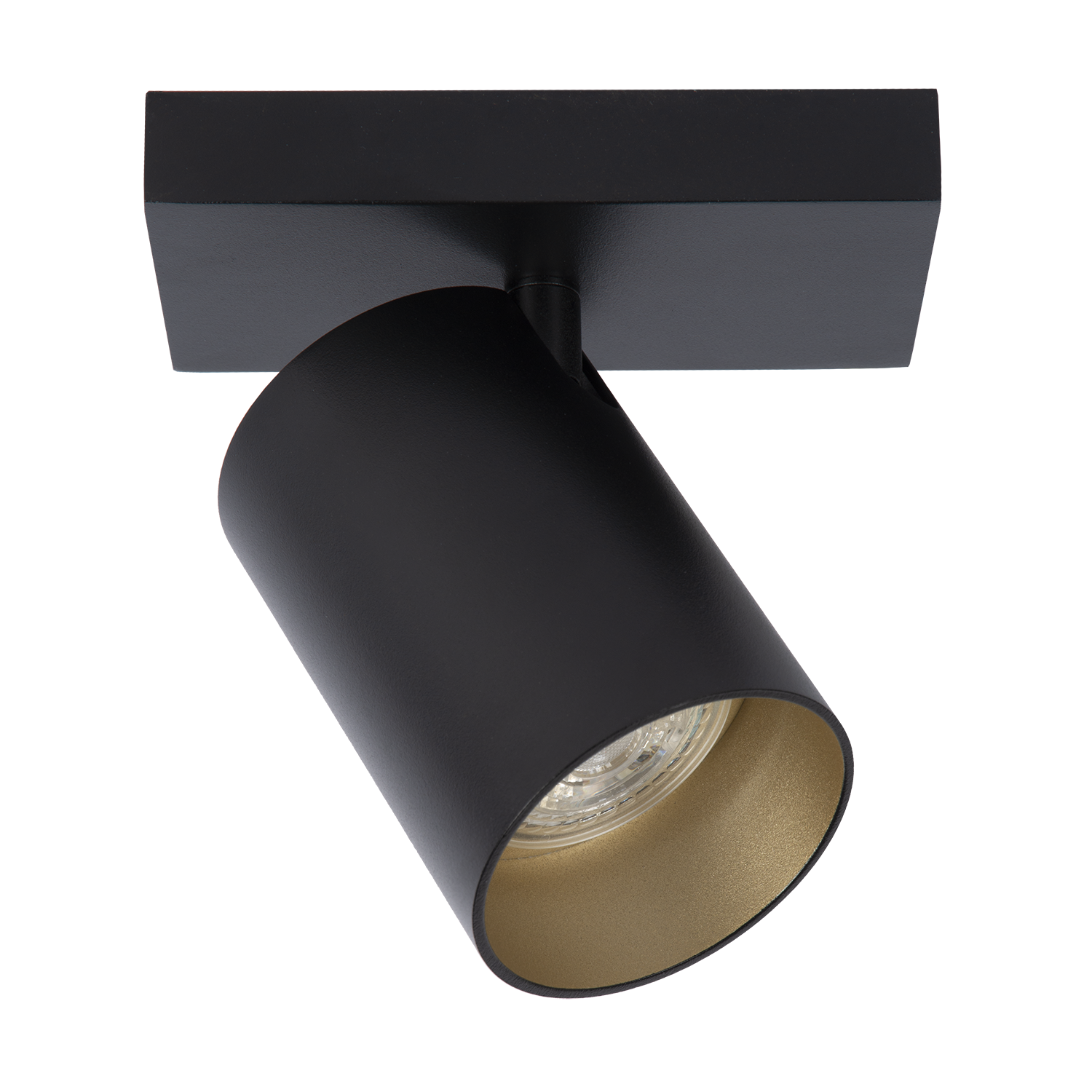 Uno – Plafondlamp van Zwart Metaal met Gouden Binnenzijde