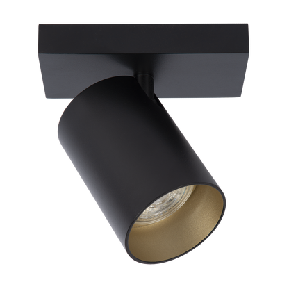 Uno – Plafondlamp van Zwart Metaal met Gouden Binnenzijde