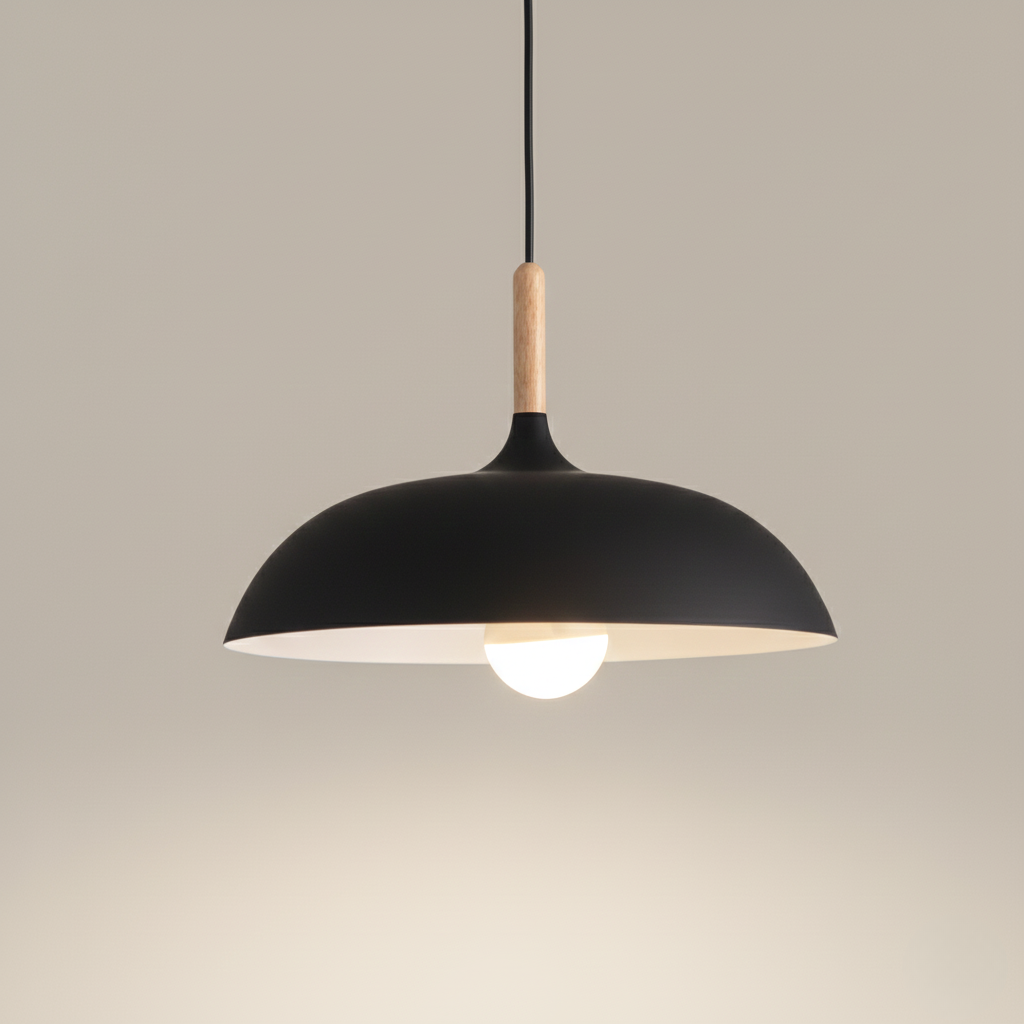 Kleurrijke Metalen Hanglamp met Houten Accent – Twee Maten