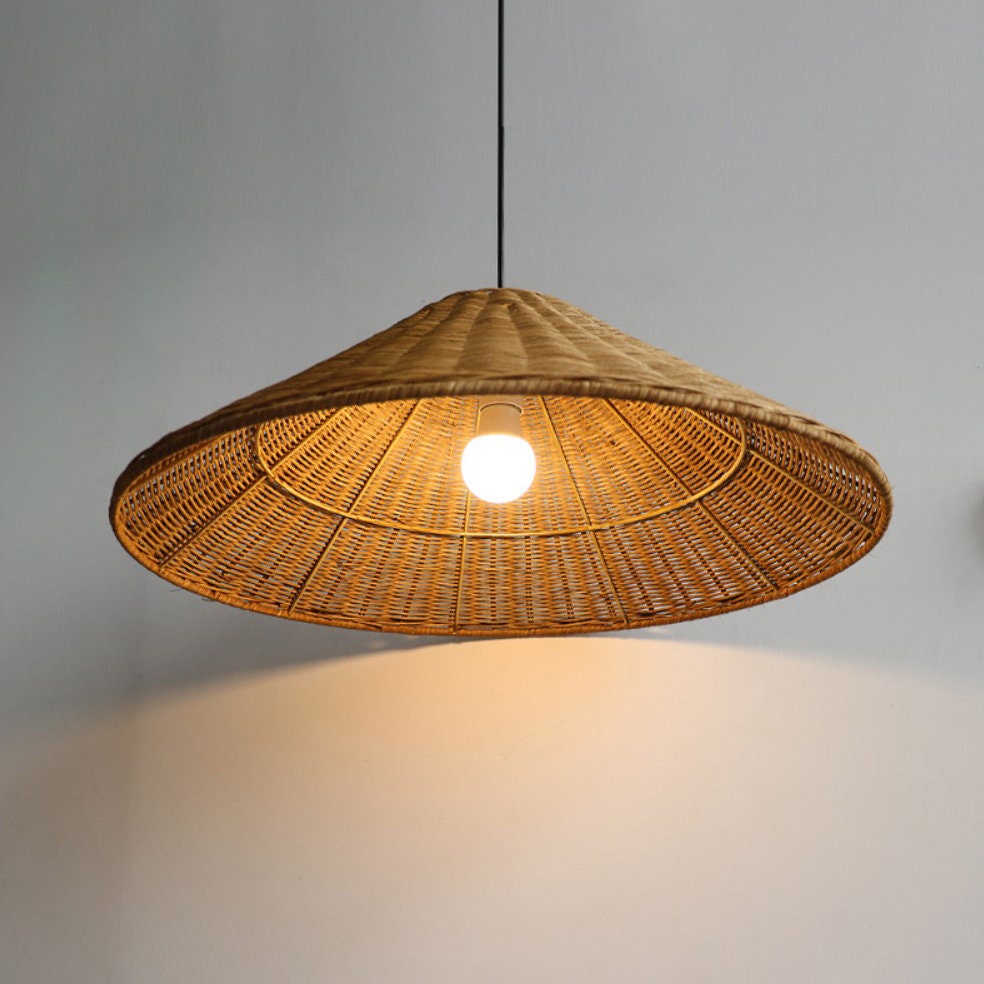 Retro Handgeweven Kegelvormige Rattan Hanglamp