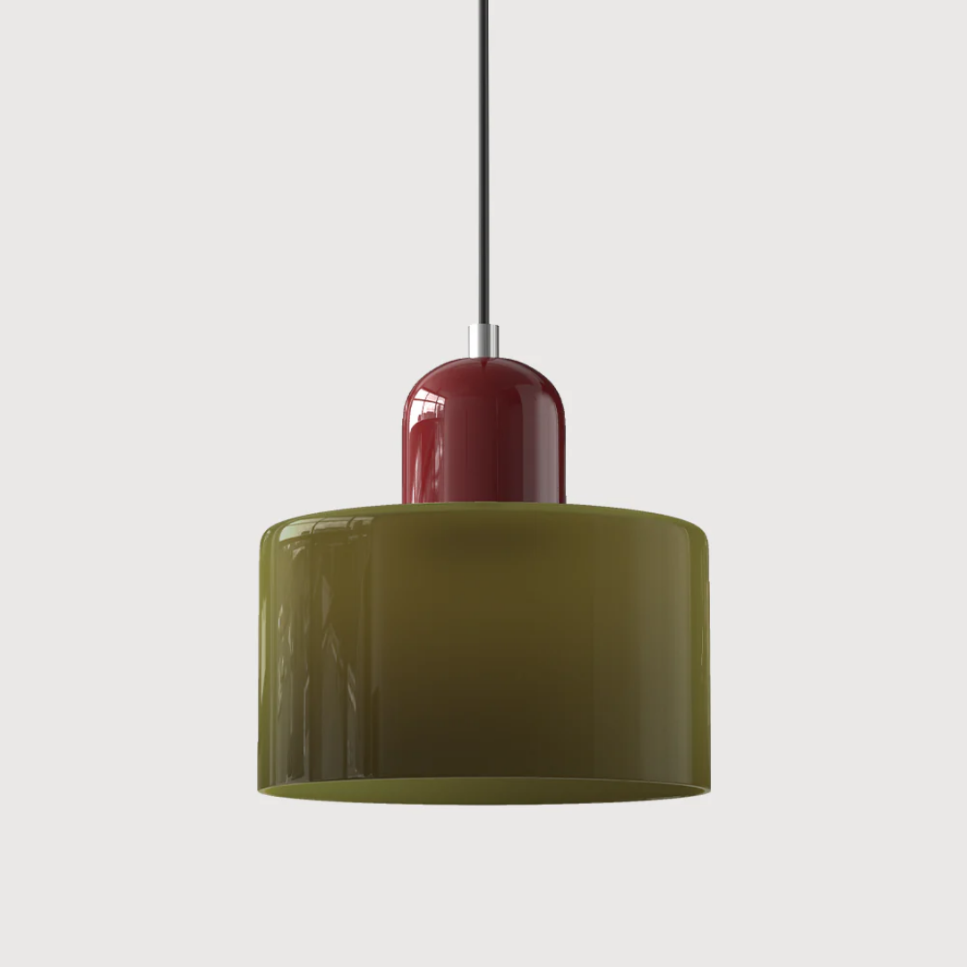 Retro Hanglamp met Oranje Glazen Kap & Groene Bovenzijde