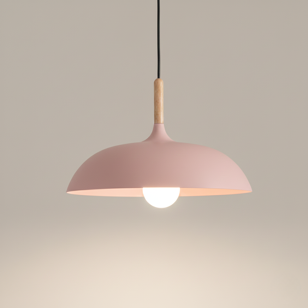 Kleurrijke Metalen Hanglamp met Houten Accent – Twee Maten