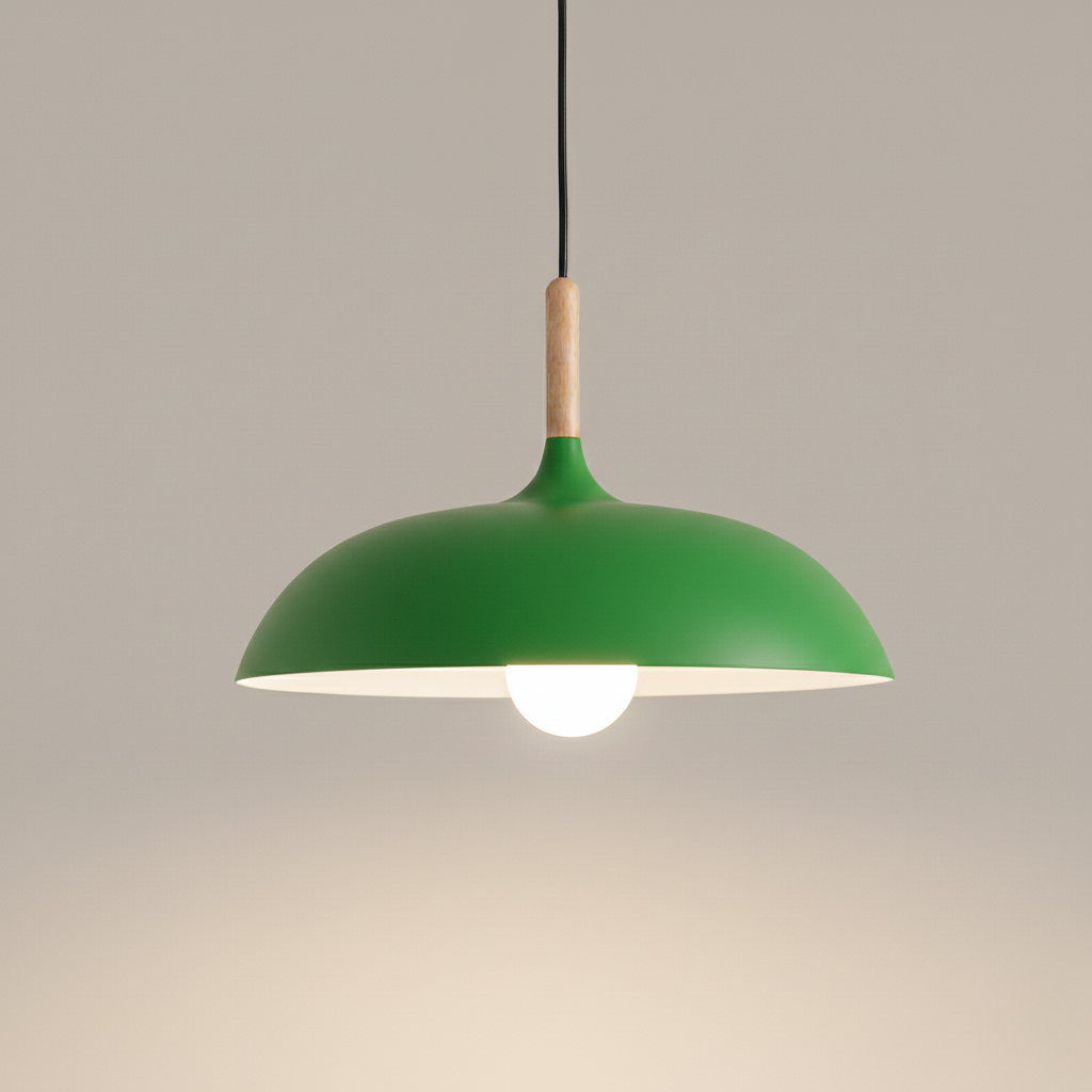 Kleurrijke Metalen Hanglamp met Houten Accent – Twee Maten
