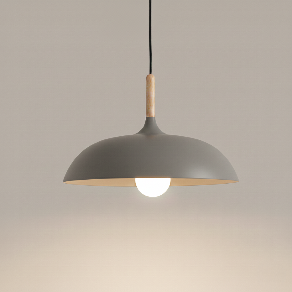 Kleurrijke Metalen Hanglamp met Houten Accent – Twee Maten