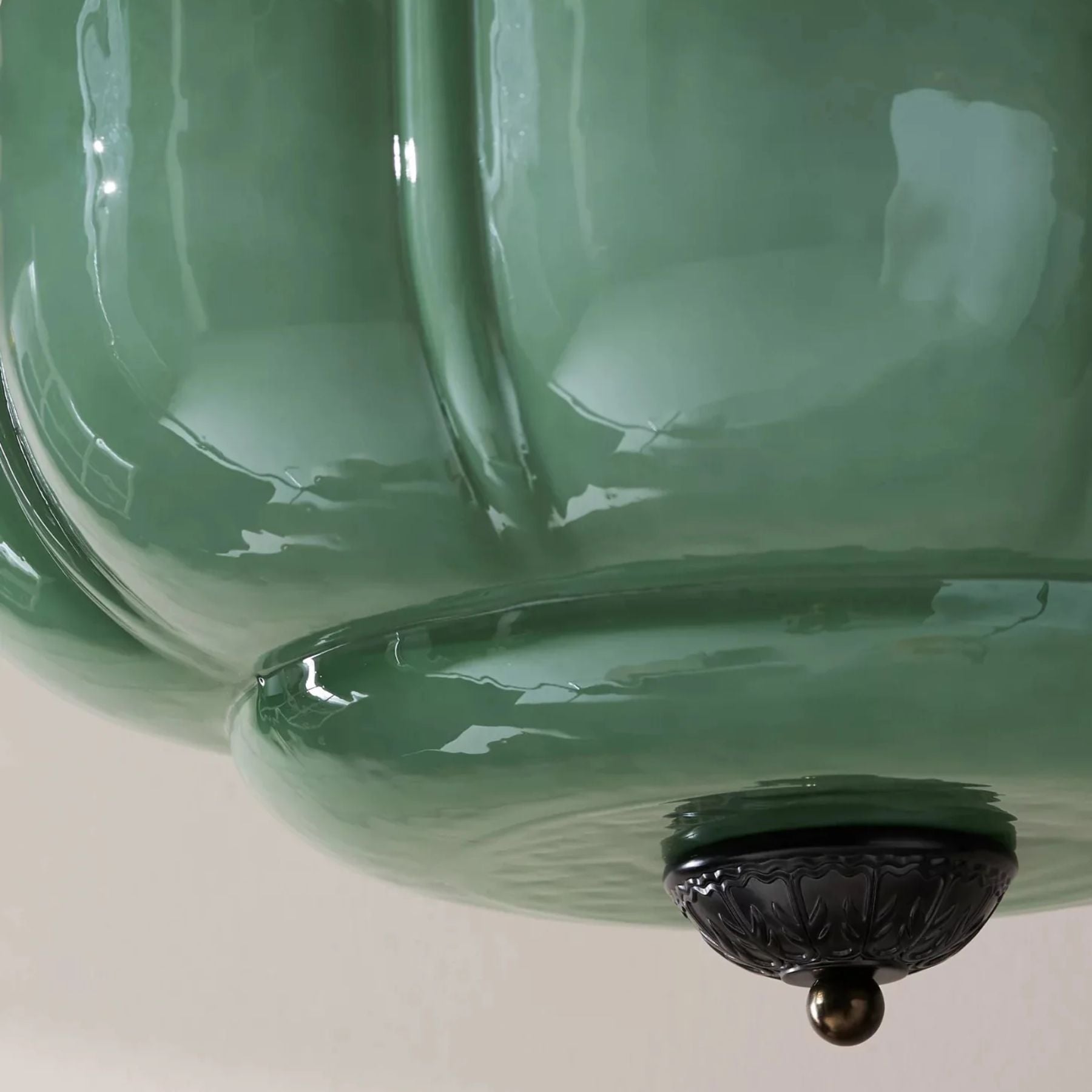 Vintage Glazen Plafondlamp met Pompoenvormige Kap