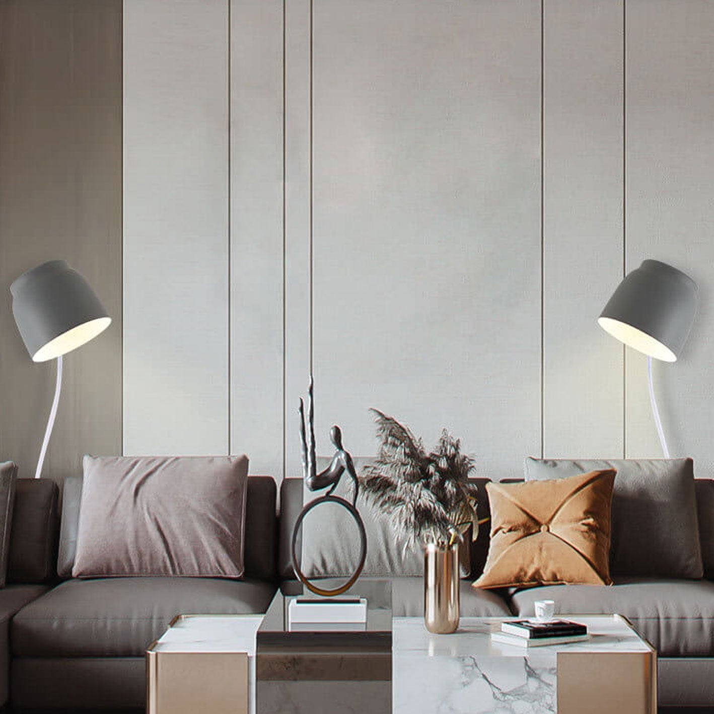 Moderne Wandlamp van IJzer en Hout – Zwart, Wit of Grijs