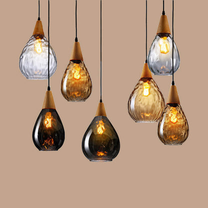 Moderne Glazen Hanglamp – Clear, Amber of Smoke Gray met Houten Accent