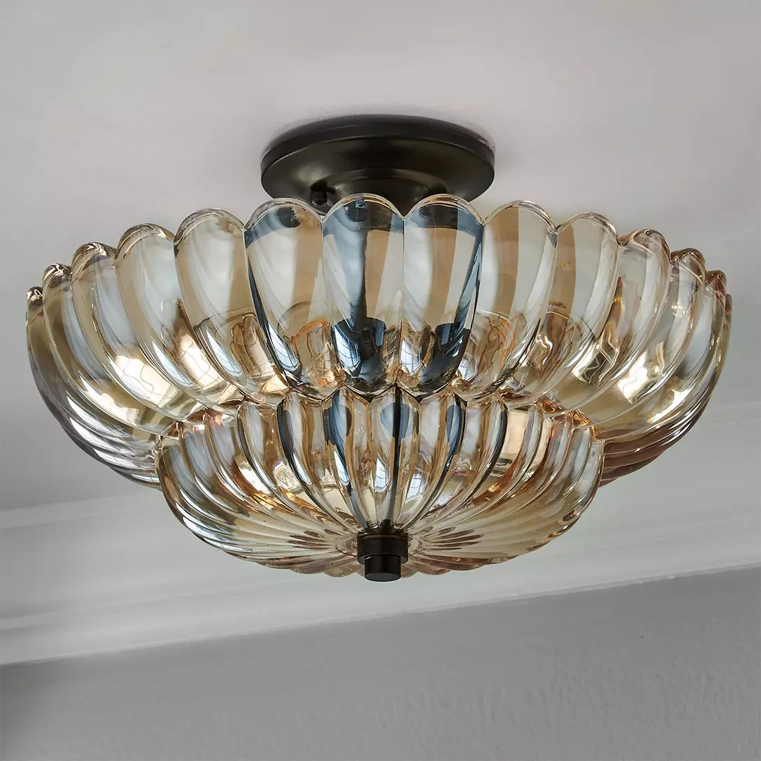 Vintage Amberkleurige Plafondlamp van Glas