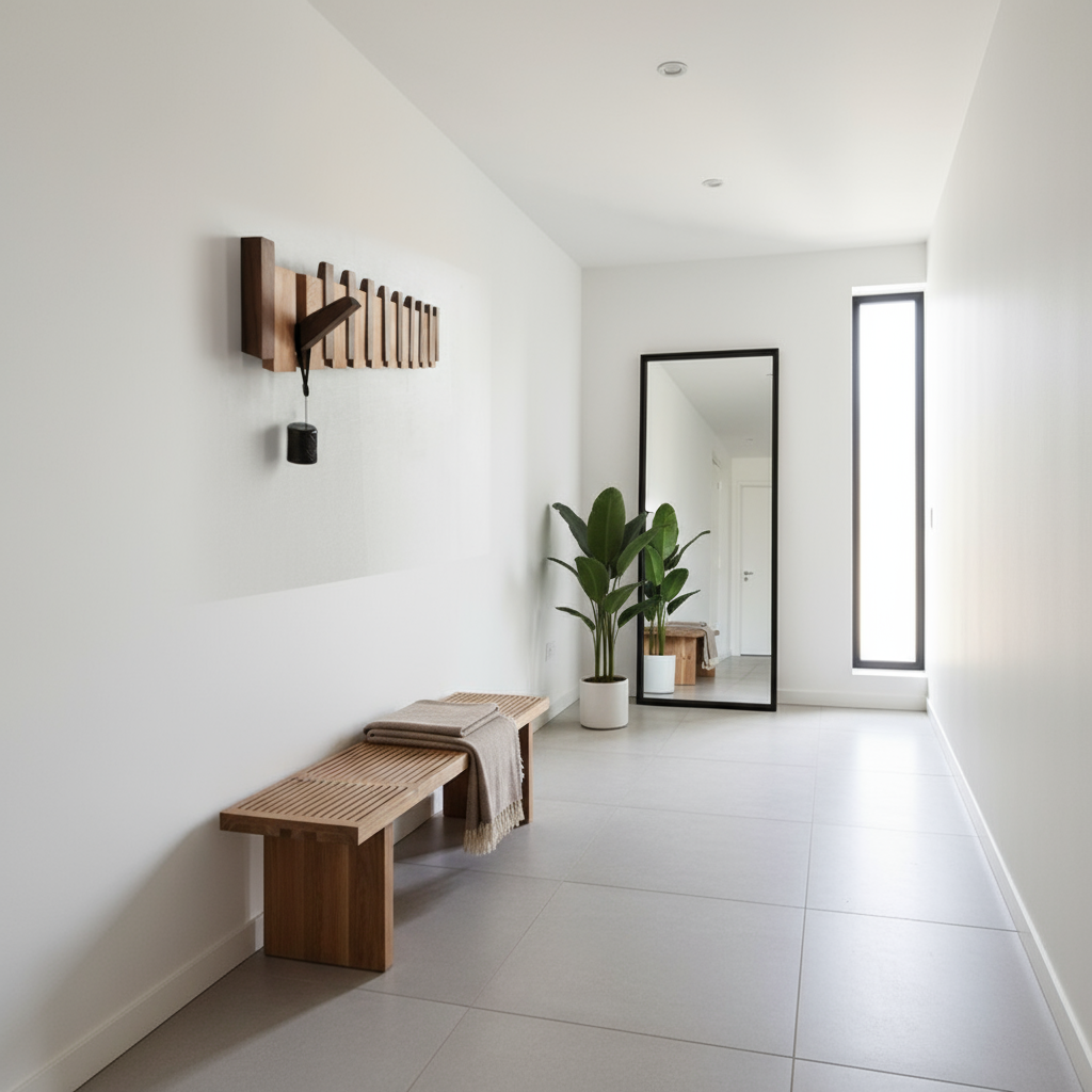 Houten Piano Wandkapstok – Massief Hout met Intrekbare Haken