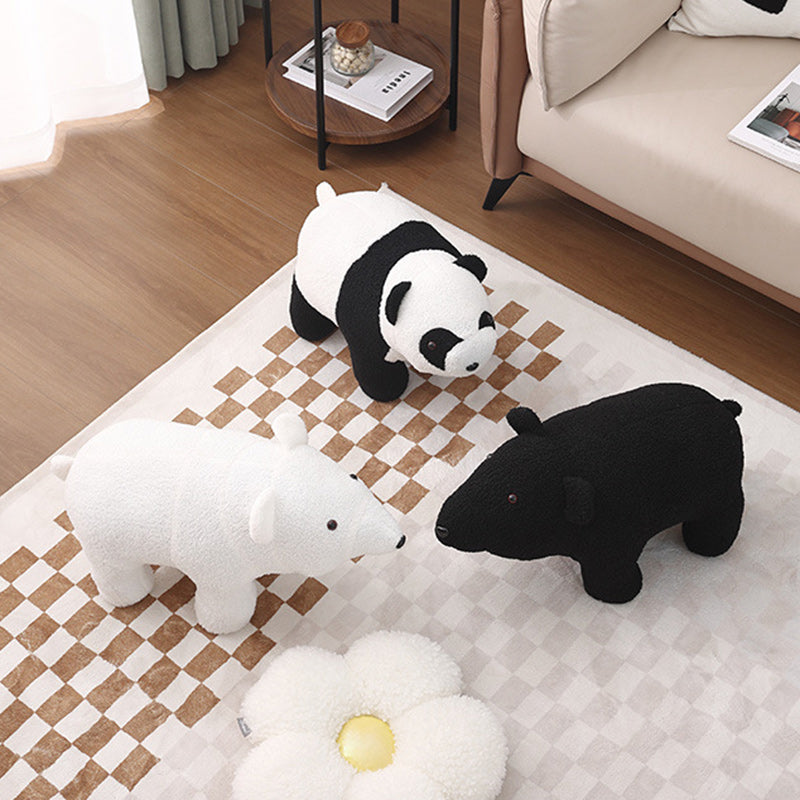 Pluche Kinderkrukje in Teddy Fleece met Houten Frame voor Woonkamer en Slaapkamer