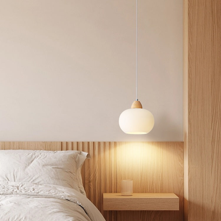 Scandinavische Houten Hanglamp – Witte Glazen Kap – Persimmon Design
