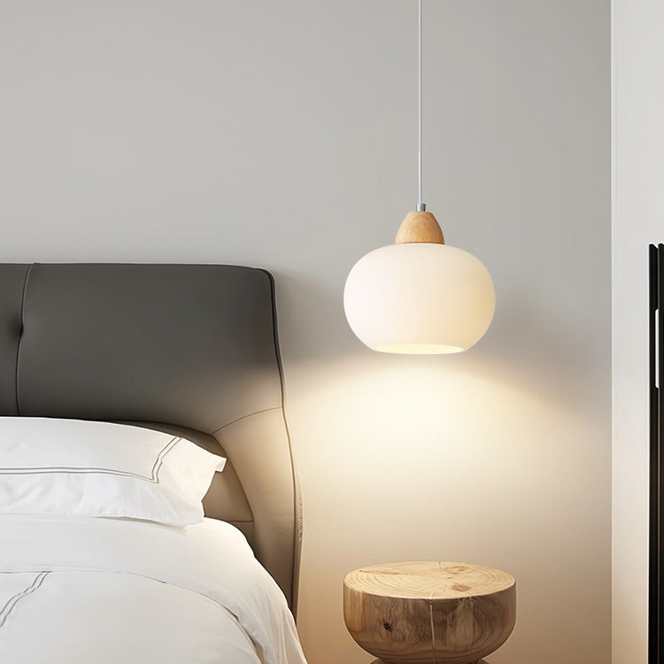 Scandinavische Houten Hanglamp – Witte Glazen Kap – Persimmon Design
