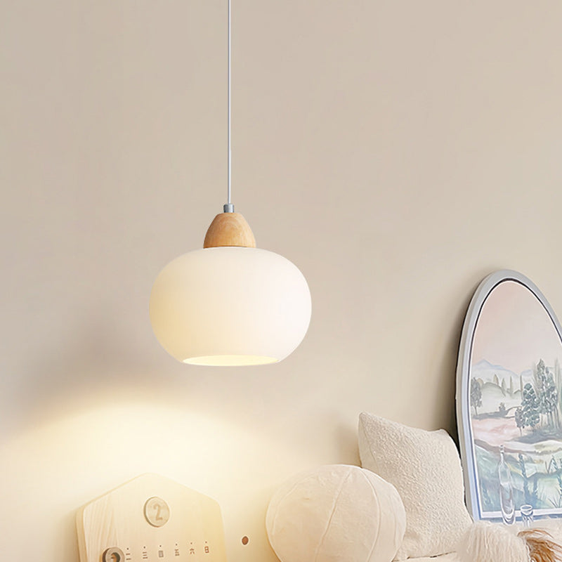 Scandinavische Houten Hanglamp – Witte Glazen Kap – Persimmon Design