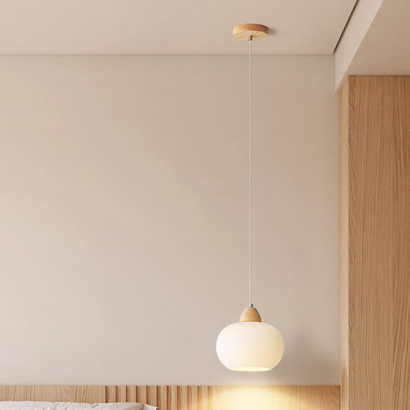 Scandinavische Houten Hanglamp – Witte Glazen Kap – Persimmon Design