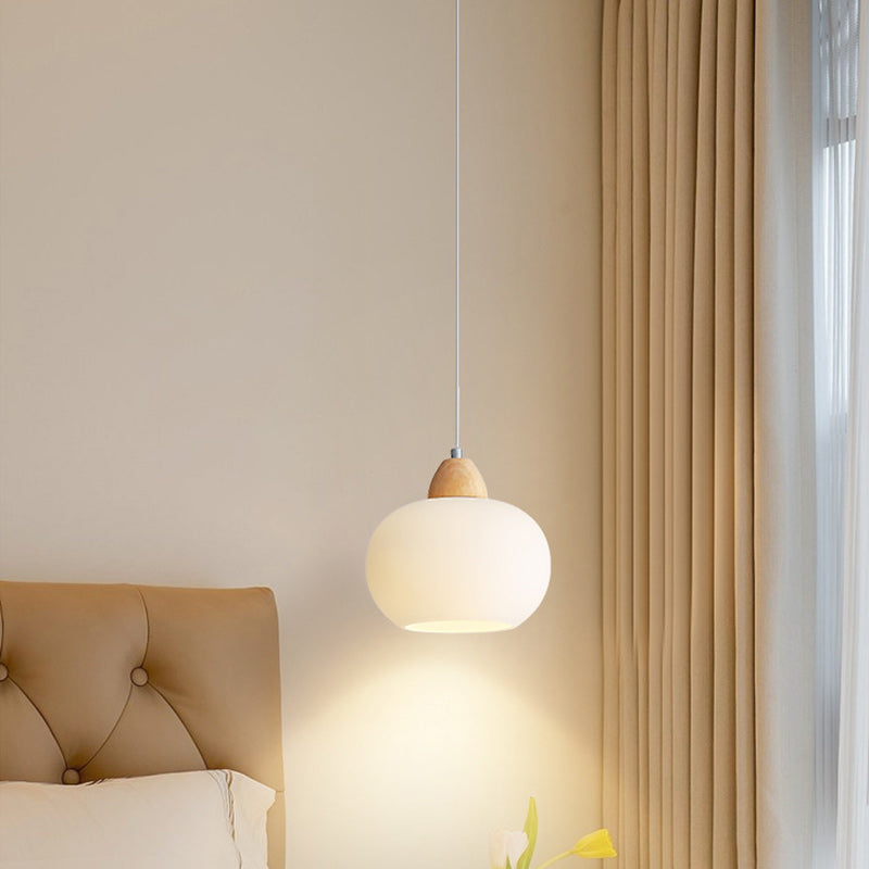 Scandinavische Houten Hanglamp – Witte Glazen Kap – Persimmon Design