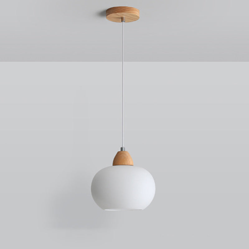 Scandinavische Houten Hanglamp – Witte Glazen Kap – Persimmon Design