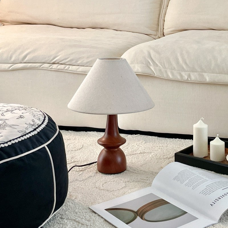 Vintage Tafellamp met Wintersfeer – Walnoothout & Linnen Kap – Retro Design