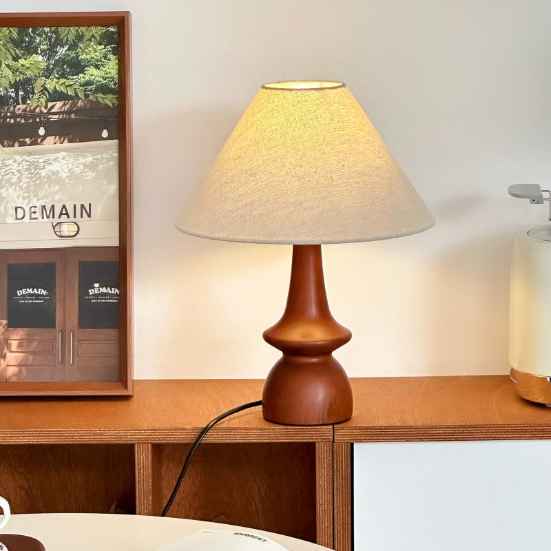 Vintage Tafellamp met Wintersfeer – Walnoothout & Linnen Kap – Retro Design