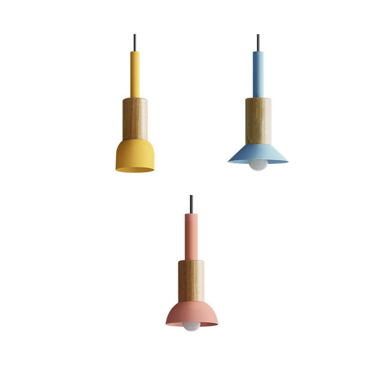 Scandinavische Houten Hanglamp – Roze / Geel / Groen – E26 Fitting