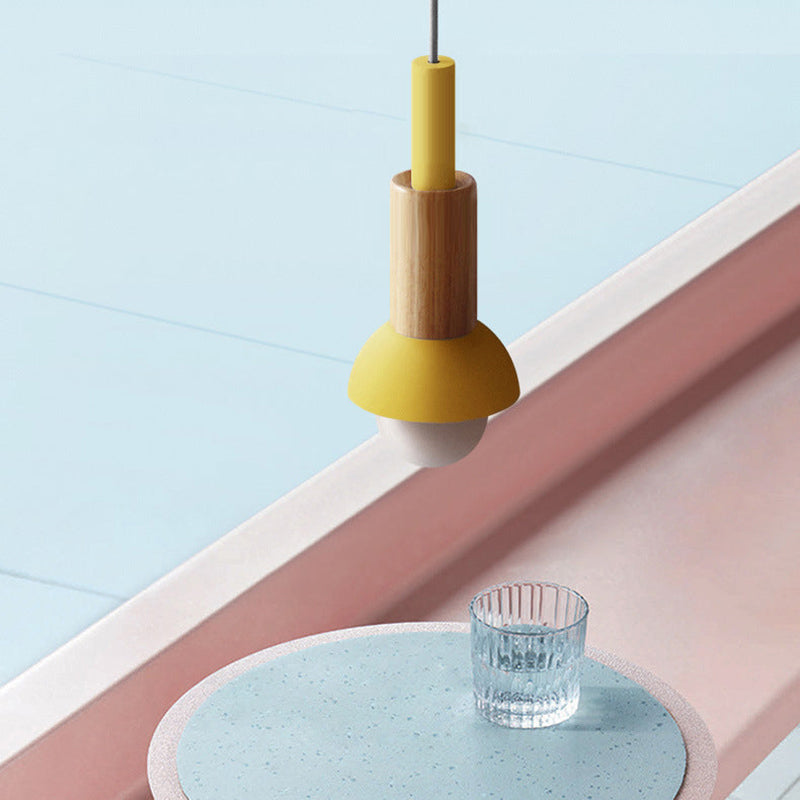 Scandinavische Houten Hanglamp – Roze / Geel / Groen – E26 Fitting