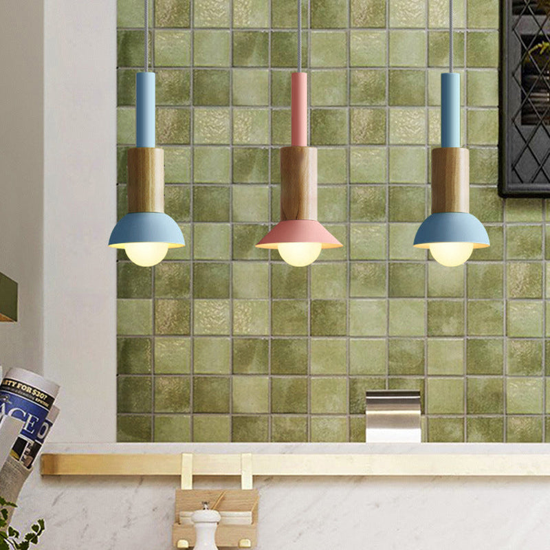 Scandinavische Houten Hanglamp – Roze / Geel / Groen – E26 Fitting