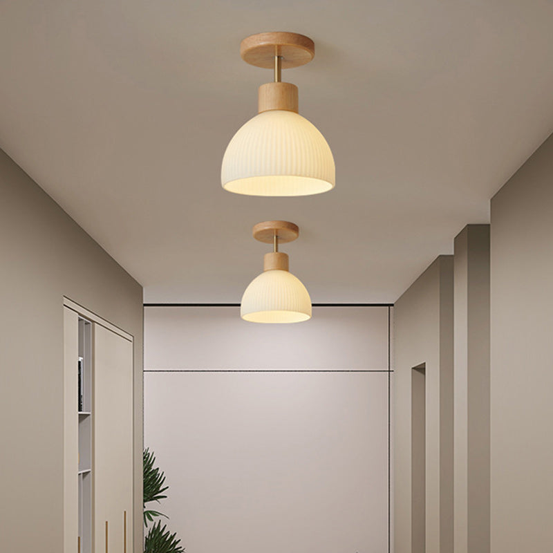 Minimalistische Scandinavische Plafondlamp – Hout & Glas – Wit – (1 Lichtbron)