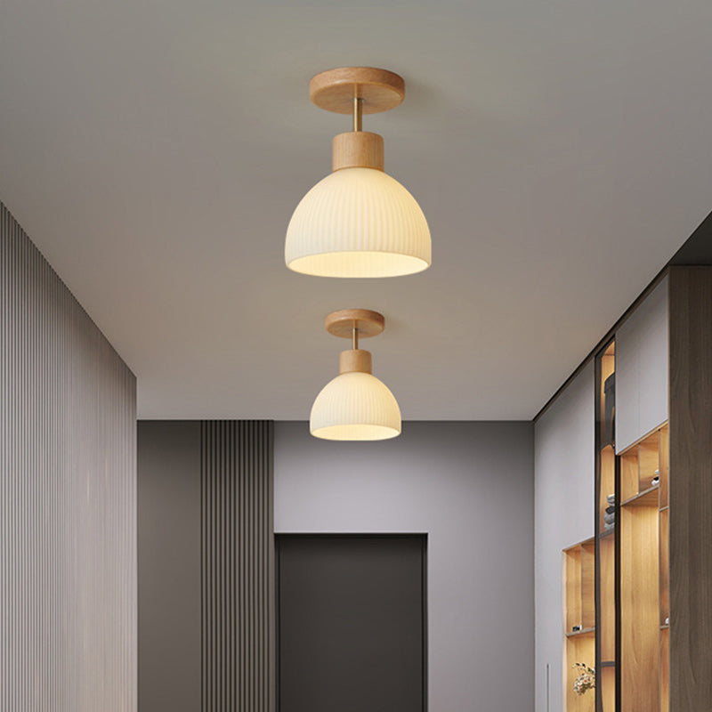 Minimalistische Scandinavische Plafondlamp – Hout & Glas – Wit – (1 Lichtbron)