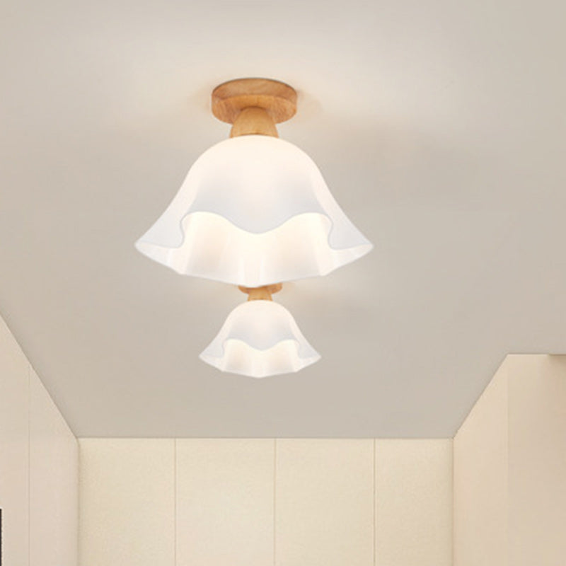 Minimalistische Scandinavische Plafondlamp – Hout & Glas – Wit – 220-240V (1 Lichtbron)