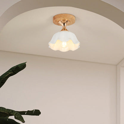 Minimalistische Scandinavische Plafondlamp – Hout & Glas – Wit – 220-240V (1 Lichtbron)