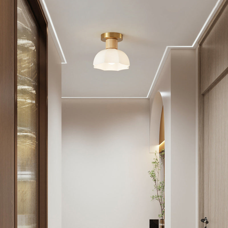 Minimalistische Scandinavische Plafondlamp – Hout & Glas – Wit – (1 Lichtbron)