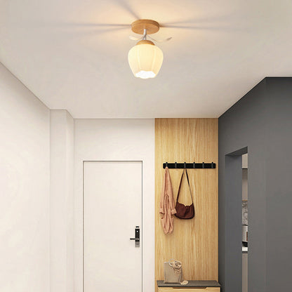 Minimalistische Scandinavische Plafondlamp – Hout & Glas – Wit – 220-240V (1 Lichtbron)