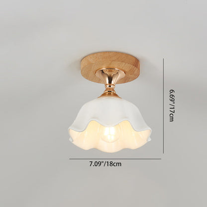 Minimalistische Scandinavische Plafondlamp – Hout & Glas – Wit – 220-240V (1 Lichtbron)