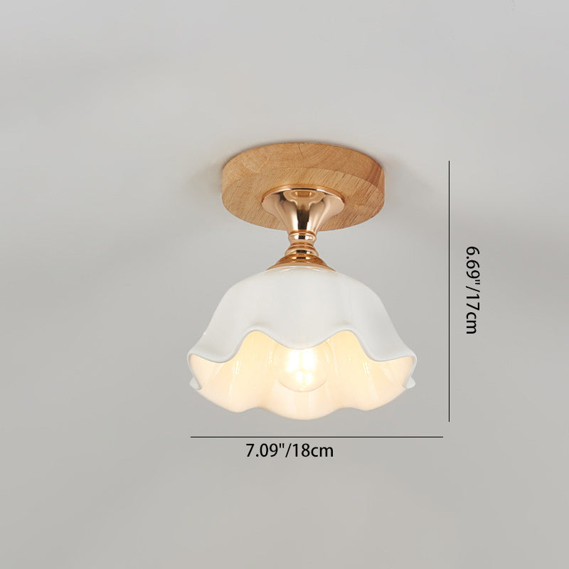 Minimalistische Scandinavische Plafondlamp – Hout & Glas – Wit – (1 Lichtbron)