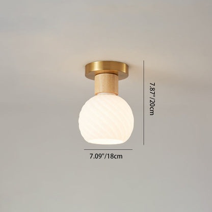 Minimalistische Scandinavische Plafondlamp – Hout & Glas – Wit – 220-240V (1 Lichtbron)