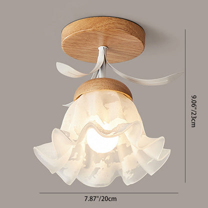 Minimalistische Scandinavische Plafondlamp – Hout & Glas – Wit – 220-240V (1 Lichtbron)