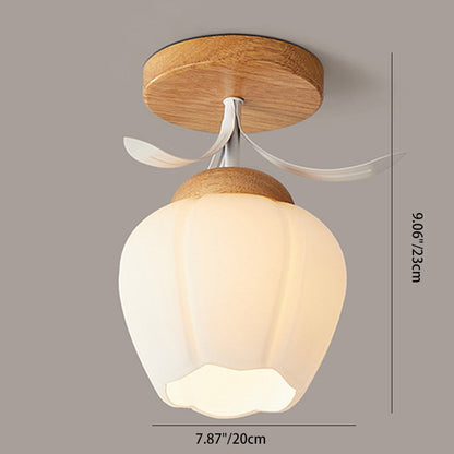 Minimalistische Scandinavische Plafondlamp – Hout & Glas – Wit – 220-240V (1 Lichtbron)