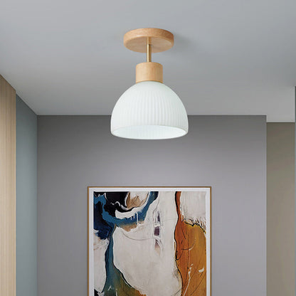 Minimalistische Scandinavische Plafondlamp – Hout & Glas – Wit – 220-240V (1 Lichtbron)