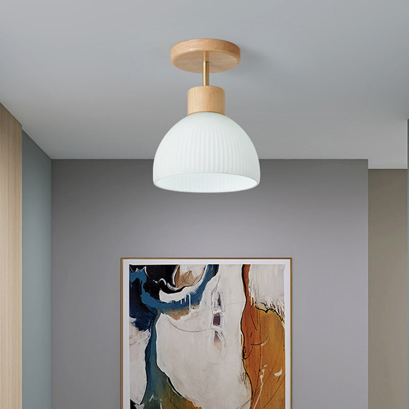 Minimalistische Scandinavische Plafondlamp – Hout & Glas – Wit – (1 Lichtbron)