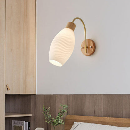 Minimalistische Wandlamp van Rubberwood & Glas – Goud – 3 Designs