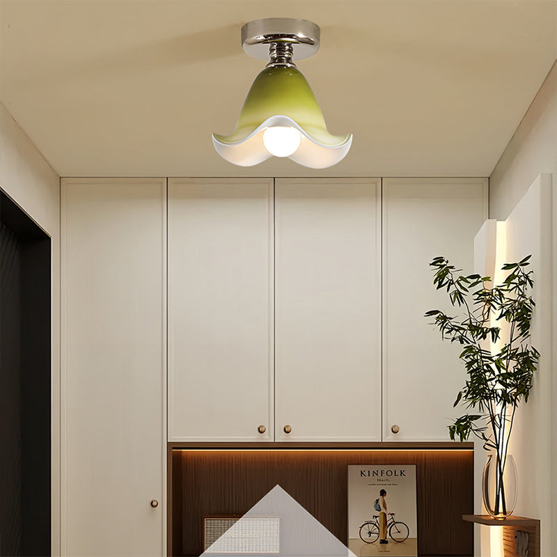 Franse Semi-Flush Plafondlamp met Groene Glazen Kap voor Slaapkamer en Woonkamer