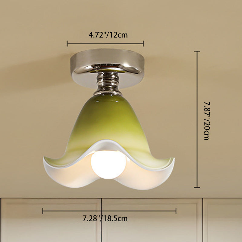 Franse Semi-Flush Plafondlamp met Groene Glazen Kap voor Slaapkamer en Woonkamer