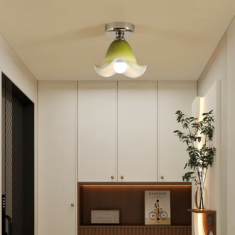 Franse Semi-Flush Plafondlamp met Groene Glazen Kap voor Slaapkamer en Woonkamer