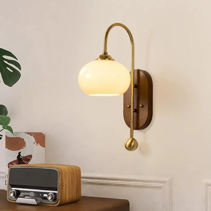 Scandinavische Wandlamp met Glazen Kap – Melkwit/Bruin – 220-240V (1 Lichtbron)