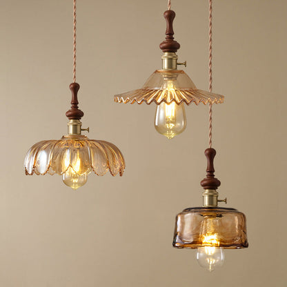 Franse Hanglamp met Houten Detail – Glas & Metaal – 1-licht, 4 Stijlen