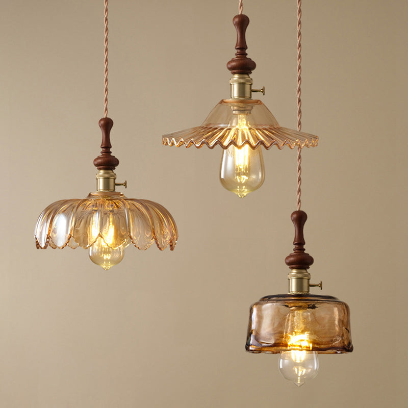 Franse Hanglamp met Houten Detail – Glas & Metaal – 1-licht, 4 Stijlen