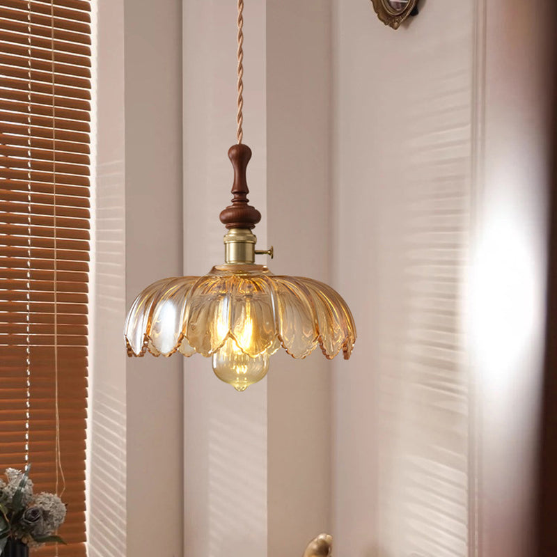 Franse Hanglamp met Houten Detail – Glas & Metaal – 1-licht, 4 Stijlen