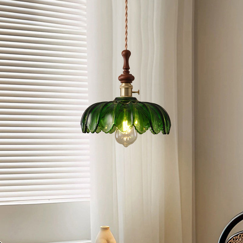 Franse Hanglamp met Houten Detail – Glas & Metaal – 1-licht, 4 Stijlen