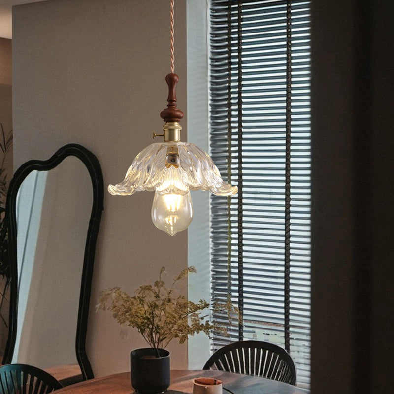 Franse Hanglamp met Houten Detail – Glas & Metaal – 1-licht, 4 Stijlen